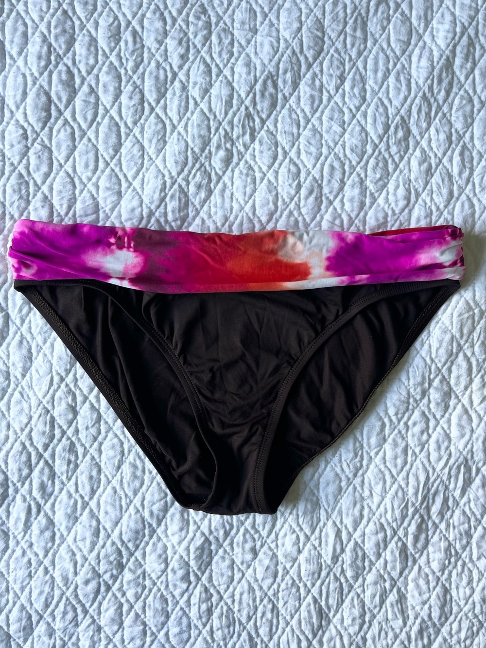 La Blanca Brown Bikini Bottom with Pink and Orange Tie-Dye Waistband